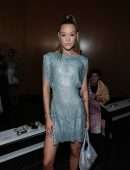 Olivia Ponton Leggy in a Revealing Dress at Christian Cowan Fashion Show in New York