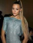 Olivia Ponton Leggy in a Revealing Dress at Christian Cowan Fashion Show in New York