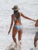 Pia Miller Booty in Bikini Surfing on a Beach with Friends in Malibu
