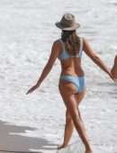 Pia Miller Booty in Bikini Surfing on a Beach with Friends in Malibu