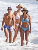 Pia Miller Booty in Bikini Surfing on a Beach with Friends in Malibu