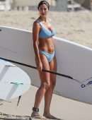 Pia Miller Booty in Bikini Surfing on a Beach with Friends in Malibu
