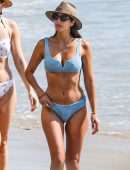 Pia Miller Booty in Bikini Surfing on a Beach with Friends in Malibu
