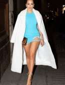Rita Ora Leggy in a Short Dress at Milan Fashion Week in Italy