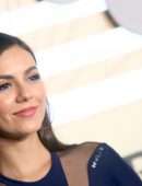 Victoria Justice Beautiful in a Deep Cleavage Dress at Homecoming Big Game Weekend in West Hollywood