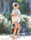 Alessandra Ambrosio Leggy in Denim Shorts, Out in Malibu