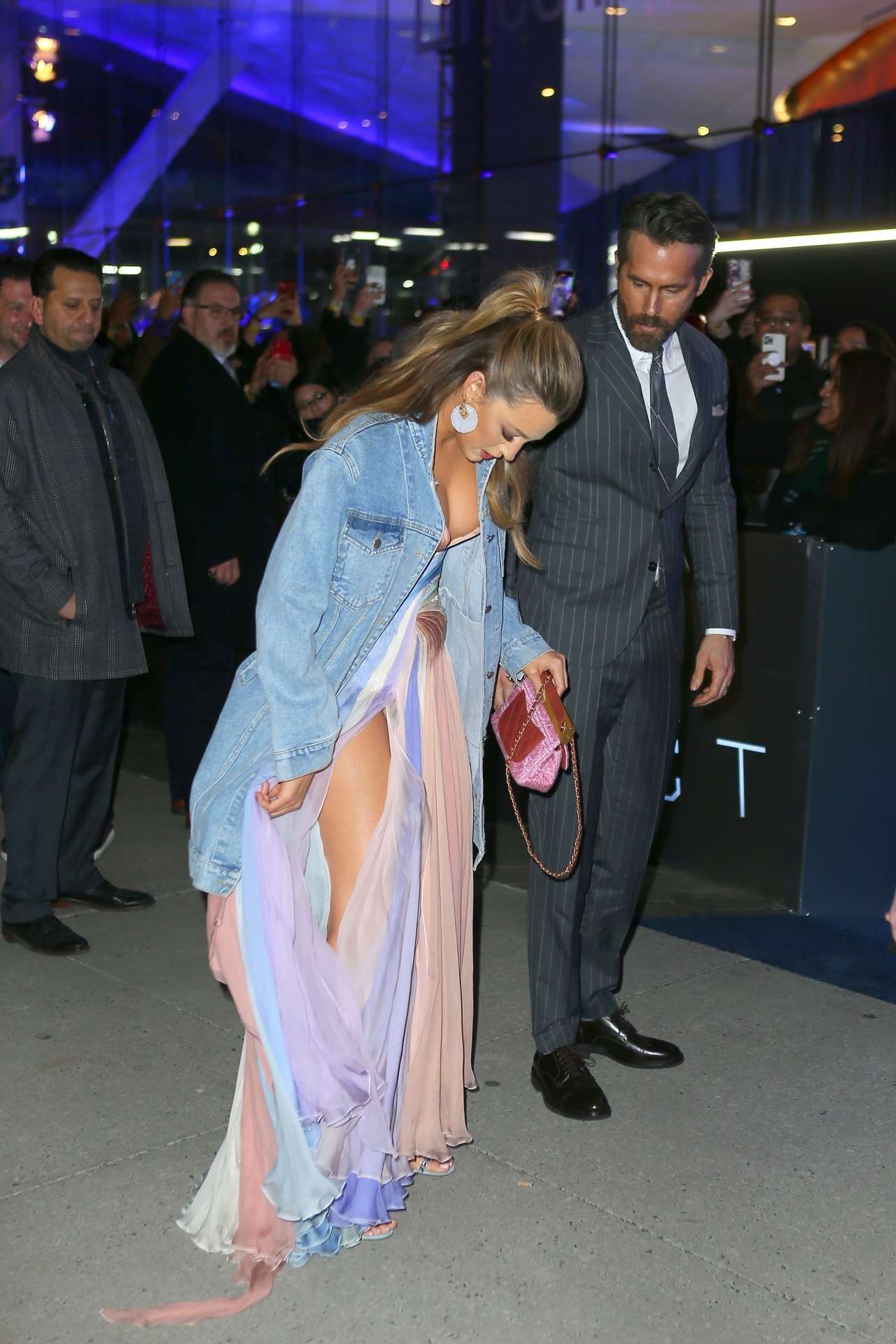 Blake Lively Upskirt, and husband Ryan Reynolds at the Premiere of "The Adam Project" in New York