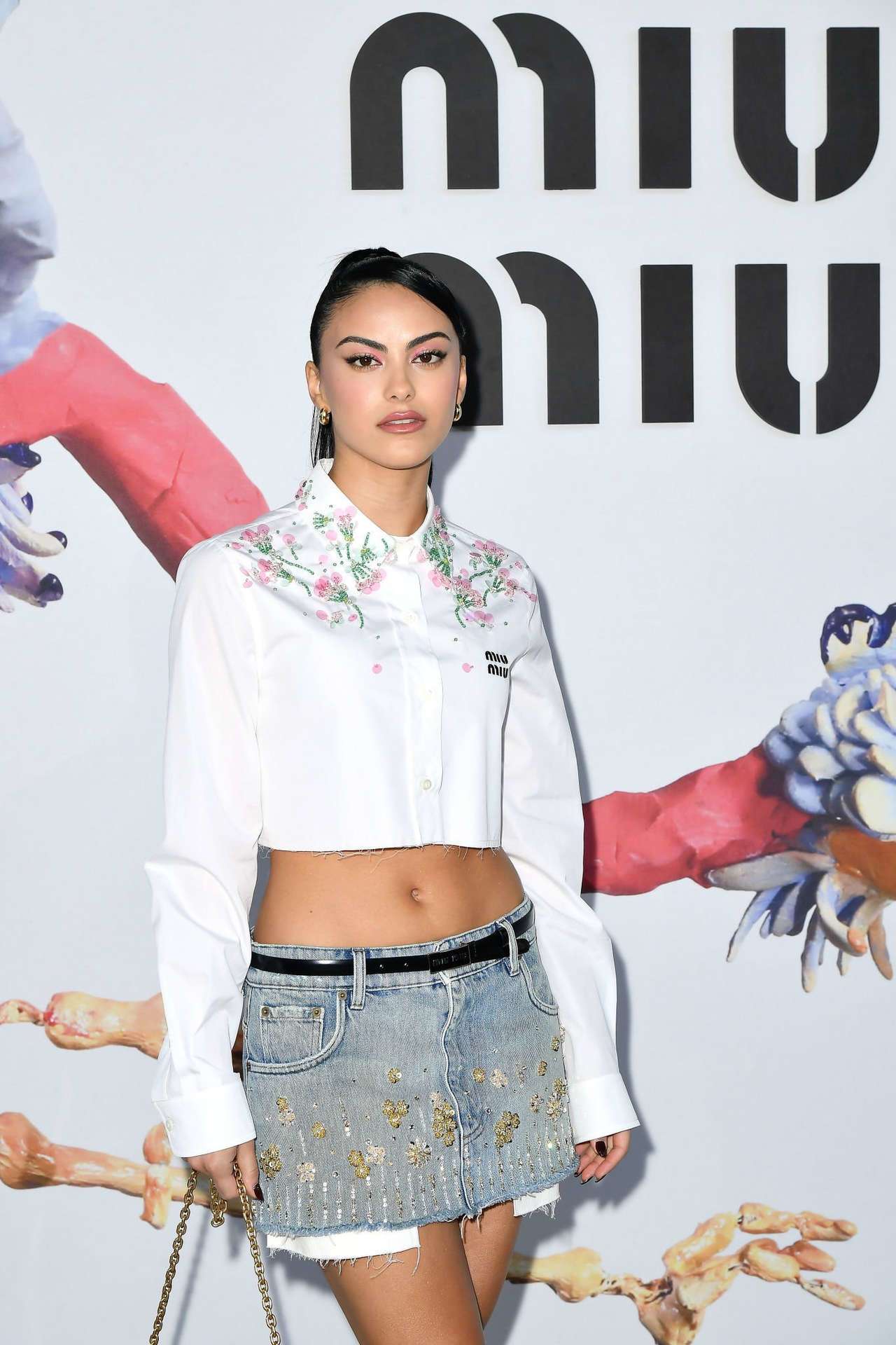 Camila Mendes Leggy at Miu Miu show at Paris Fashion Week