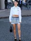Camila Mendes Leggy at Miu Miu show at Paris Fashion Week