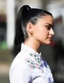 Camila Mendes Leggy at Miu Miu show at Paris Fashion Week