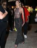 Candice Swanepoel in a See-Through Dress Arriving at the SKIMS Pop-up in Miami