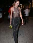 Candice Swanepoel in a See-Through Dress Arriving at the SKIMS Pop-up in Miami