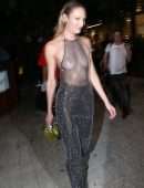 Candice Swanepoel in a See-Through Dress Arriving at the SKIMS Pop-up in Miami