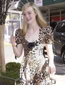 Elle Fanning in Animal Print Dress Going to Live with Kelly & Ryan in NYC