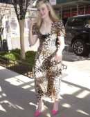 Elle Fanning in Animal Print Dress Going to Live with Kelly & Ryan in NYC