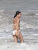 Hayley Erbert Booty in White Bikini at the Beach in Tulum