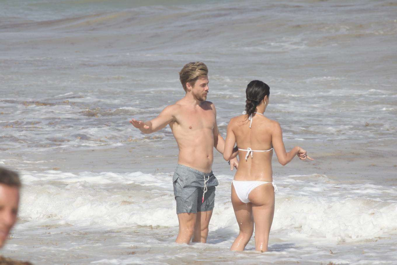 Hayley Erbert Booty in White Bikini at the Beach in Tulum