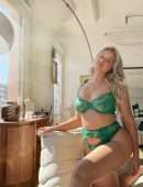Iskra Lawrence Booty and Cleavage in a Green Thong Lingerie