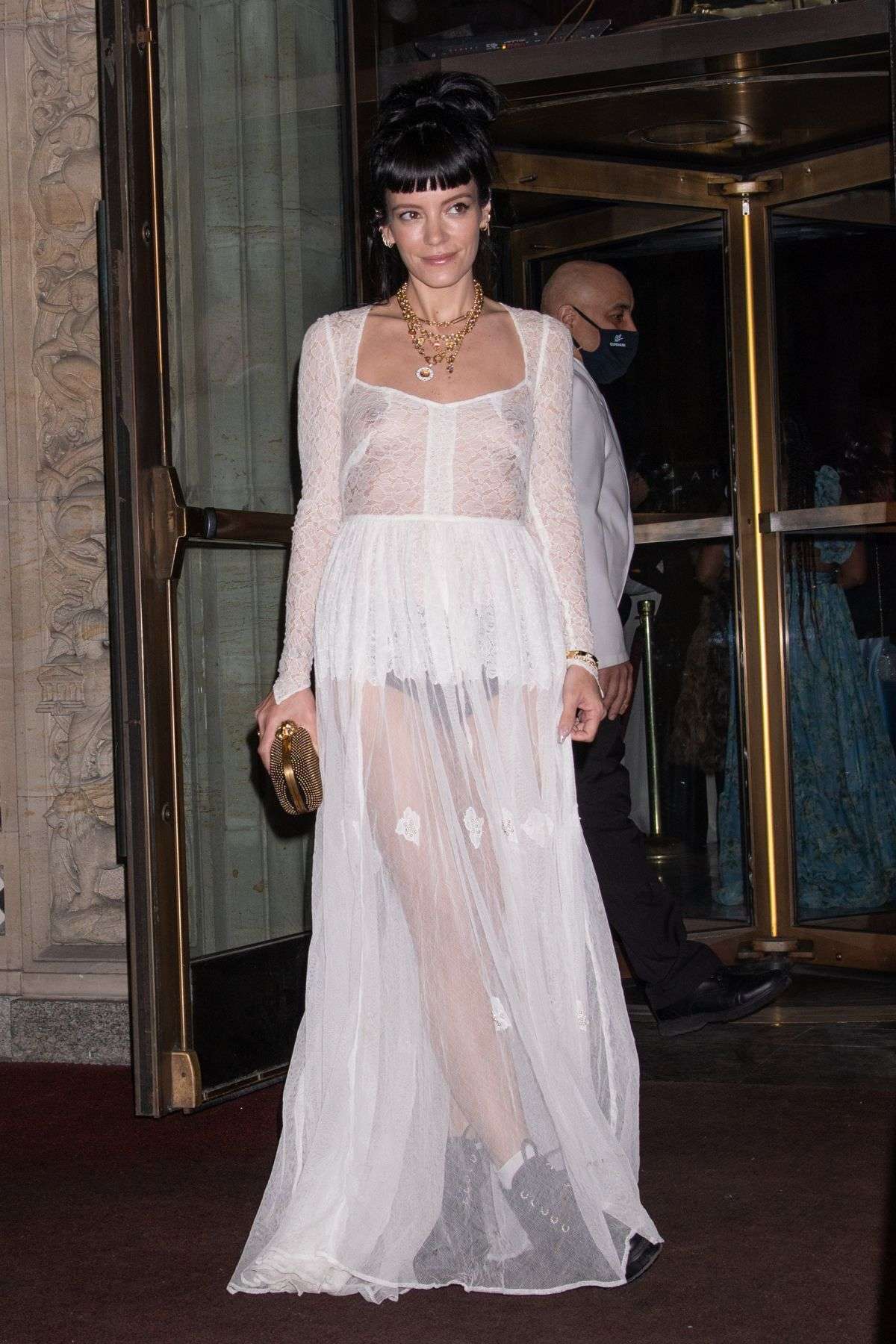 Lily Allen Pokies in a See-Through Dress Arrive at 2022 Gem Awards in New York