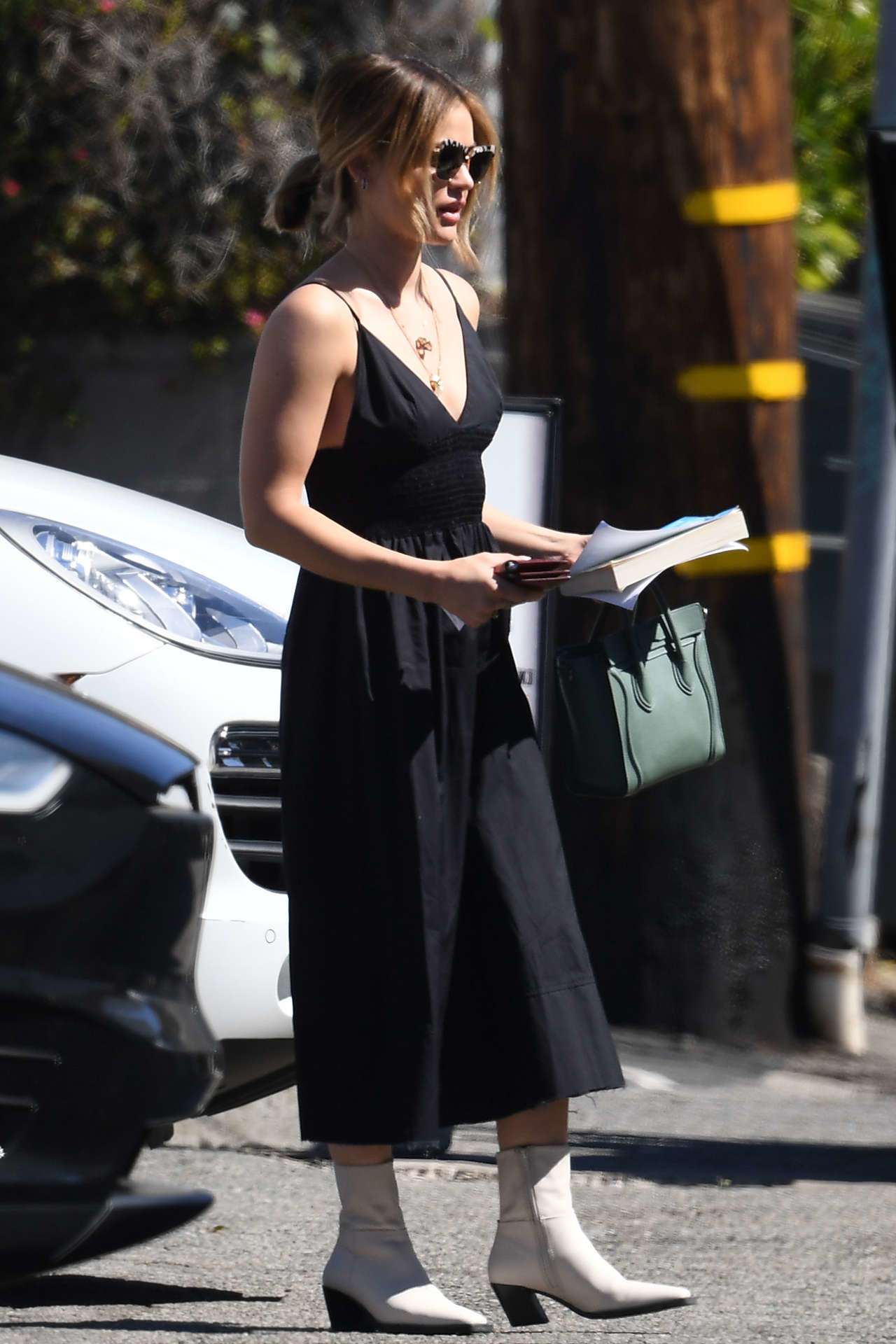 Lucy Hale in a Long Black Frock Leaving a Salon in West Hollywood