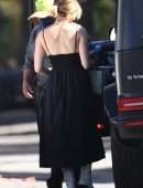 Lucy Hale in a Long Black Frock Leaving a Salon in West Hollywood