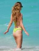 Nina Agdal Booty in Neon Green Bikini at a Beach in Miami