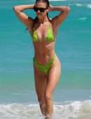 Nina Agdal Booty in Neon Green Bikini at a Beach in Miami