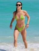 Nina Agdal Booty in Neon Green Bikini at a Beach in Miami