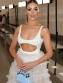Olivia Culpo in a Long White Dress at Giambattista Valli Fashion Show in Paris