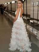 Olivia Culpo in a Long White Dress at Giambattista Valli Fashion Show in Paris