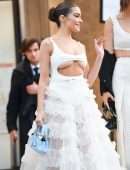 Olivia Culpo in a Long White Dress at Giambattista Valli Fashion Show in Paris