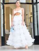 Olivia Culpo in a Long White Dress at Giambattista Valli Fashion Show in Paris