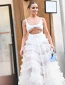 Olivia Culpo in a Long White Dress at Giambattista Valli Fashion Show in Paris