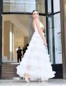 Olivia Culpo in a Long White Dress at Giambattista Valli Fashion Show in Paris