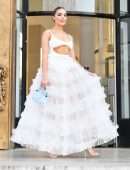 Olivia Culpo in a Long White Dress at Giambattista Valli Fashion Show in Paris