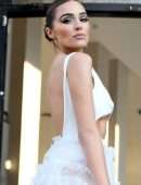 Olivia Culpo in a Long White Dress at Giambattista Valli Fashion Show in Paris