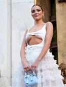 Olivia Culpo in a Long White Dress at Giambattista Valli Fashion Show in Paris