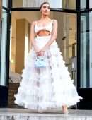 Olivia Culpo in a Long White Dress at Giambattista Valli Fashion Show in Paris