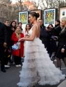 Olivia Culpo in a Long White Dress at Giambattista Valli Fashion Show in Paris