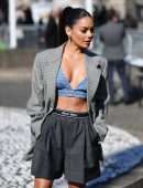 Vanessa Hudgens Leggy at Miu Miu Show at Paris Fashion Week