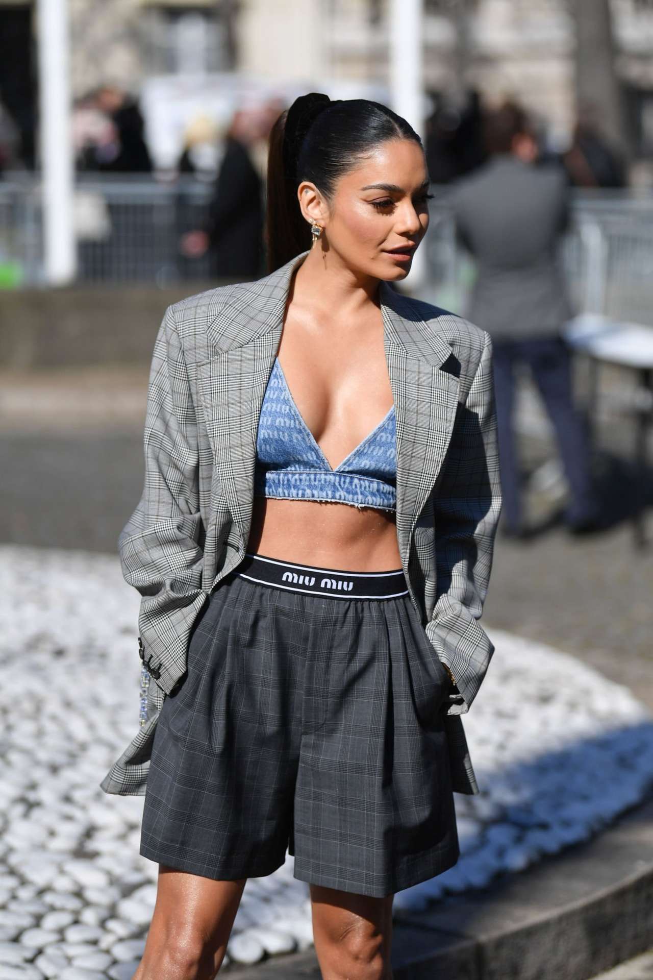 Vanessa Hudgens Leggy at Miu Miu Show at Paris Fashion Week