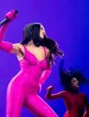 Dua Lipa in a Tight Pink Body Suit OnStage at AO Arena in Manchester
