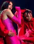 Dua Lipa in a Tight Pink Body Suit OnStage at AO Arena in Manchester