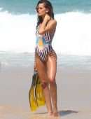Izabel Goulart Booty in a Printed Swimsuit on a Beach in Rio de Janeiro