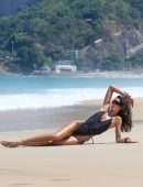 Izabel Goulart Booty in Black Thong Swimsuit on a Beach in Rio de Janeiro