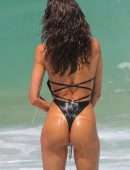 Izabel Goulart Booty in Black Thong Swimsuit on a Beach in Rio de Janeiro