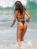 Izabel Goulart Booty in Black Thong Swimsuit on a Beach in Rio de Janeiro