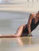 Izabel Goulart Booty in Black Thong Swimsuit on a Beach in Rio de Janeiro