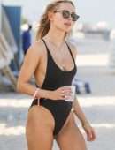 Kimberley Garner Booty in a Black Swimsuit on the Beach in Miami