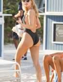 Kimberley Garner Booty in a Black Swimsuit on the Beach in Miami